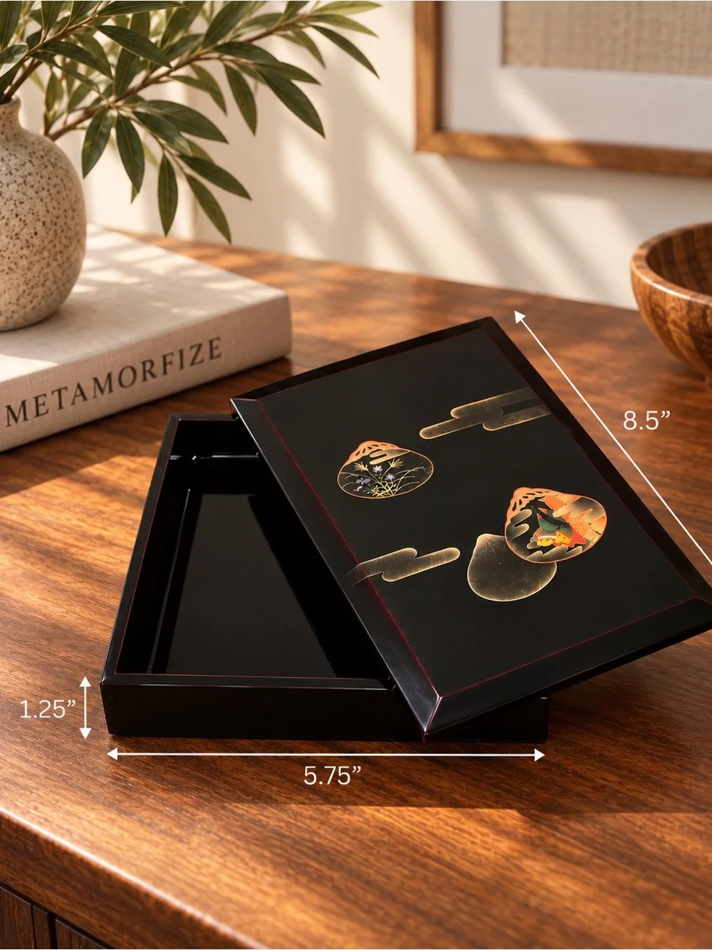 Japanese Black Lacquerware Stationery Box